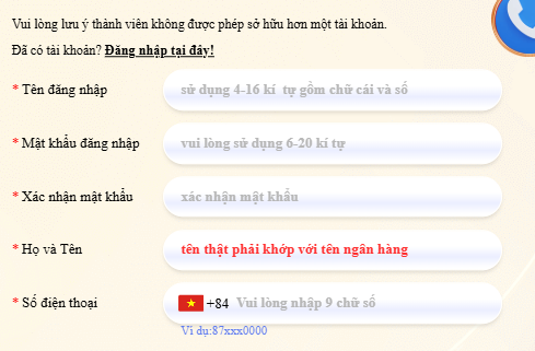 Giao diện cửa sổ đăng ký tài khoản của cổng SC88 COM